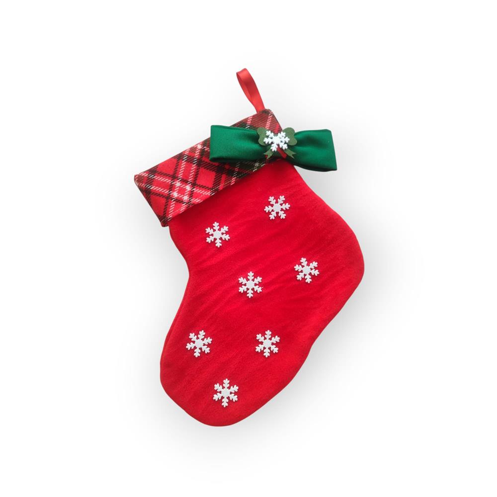 Kartanesi, Kurdele Ve Ekose Detaylı Kırmızı Yılbaşı Temalı Dekoratif Hediye Çorabı