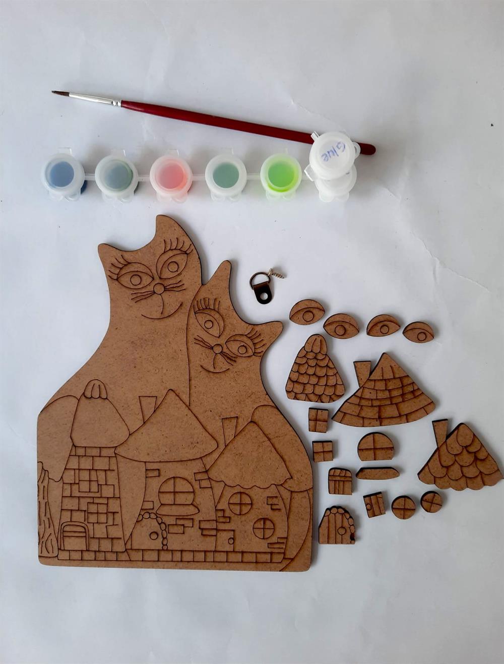 Kedi Ve Evler 27 Parça Ahşap Boyama Seti