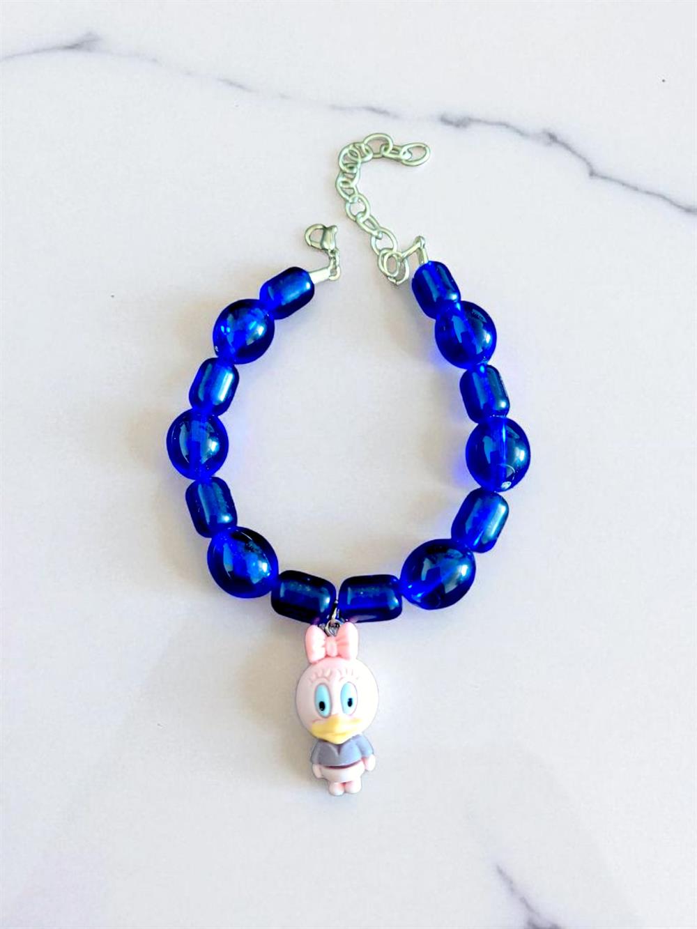 Mavi Hafif Boncuklu, Pembe Ördek Detaylı Kedi-Köpek Tasması