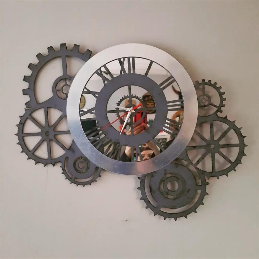 TASARIM GRİ GÜMÜŞ PLEKSİ DETAYLI ÇARKLI SAAT