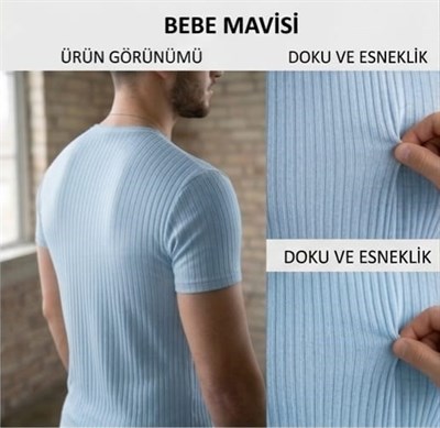 Slim Fit Fitilli Erkek Penye Açık Mavi XL Beden