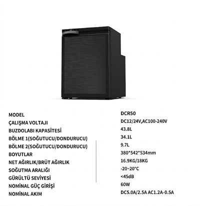 CNB-DCR50 DEMMONDemmon 50 LT Karavan Tipi Gömme Buzdolabı - 12V/24V Profesyonel Yerleşik Seri