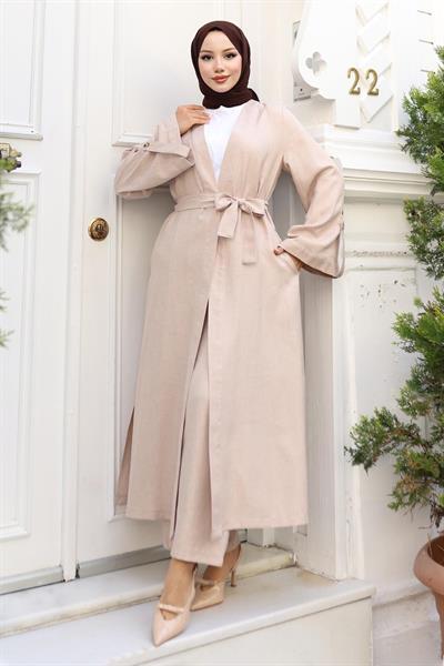 Apolet Detaylı Kimono Takım Bej 19253