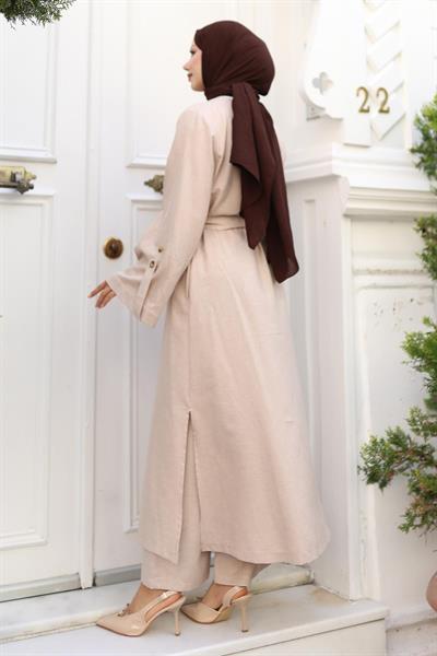 Apolet Detaylı Kimono Takım Bej 19253
