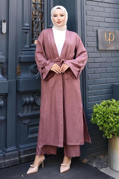 Apolet Detaylı Kimono Takım Gül Kurusu 19253