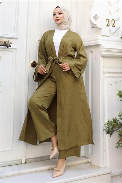 Apolet Detaylı Kimono Takım Haki 19253