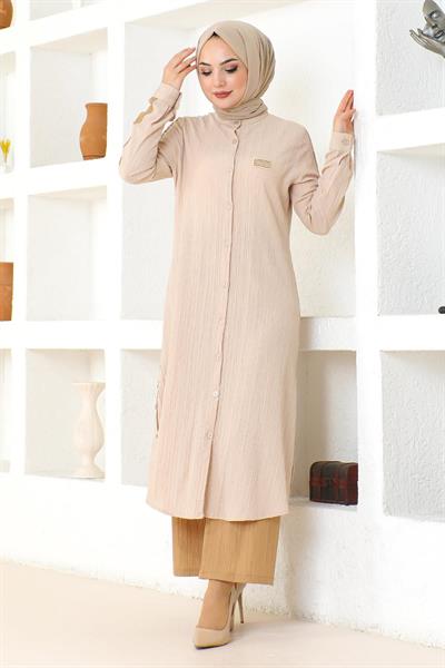 Arma Detaylı Düğmeli Takım Bej 19194