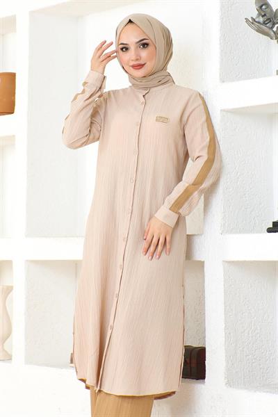 Arma Detaylı Düğmeli Takım Bej 19194