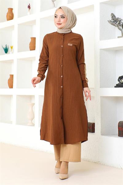 Arma Detaylı Düğmeli Takım Kahverengi 19194