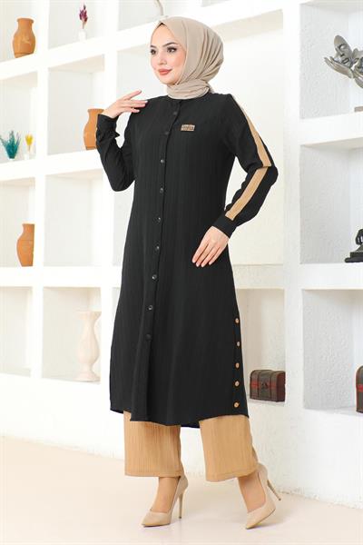 Arma Detaylı Düğmeli Takım Siyah 19194
