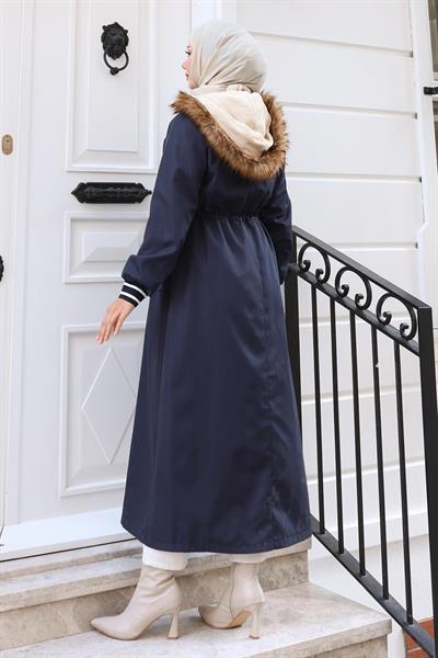 Arma Detaylı Kapşonlu Mont Lacivert 19268