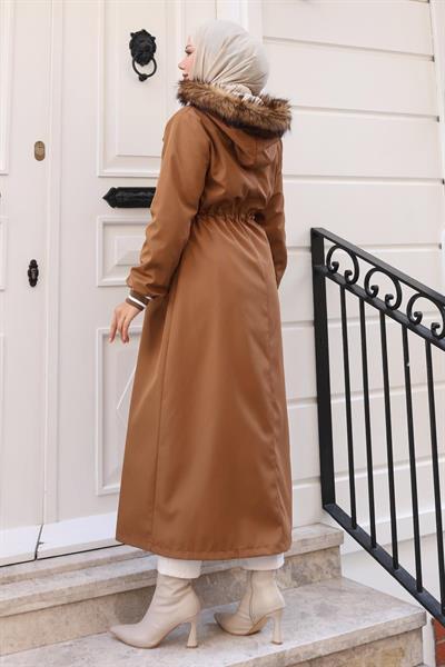 Arma Detaylı Kapşonlu Mont Taba 19268