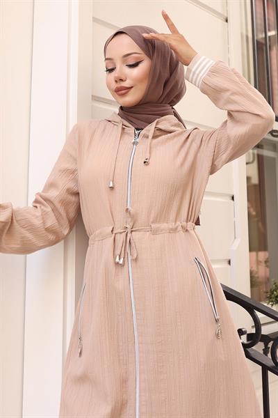 Beli Bağcıklı Kapşonlu Takım Bej 19236