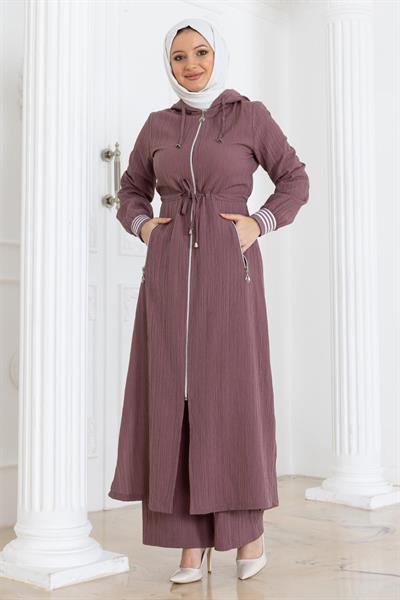 Beli Bağcıklı Kapşonlu Takım Gül Kurusu 19236