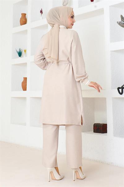 Beli Bağcıklı Ribanalı Takım Bej 19212