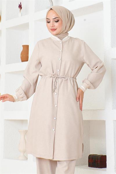 Beli Bağcıklı Ribanalı Takım Bej 19212