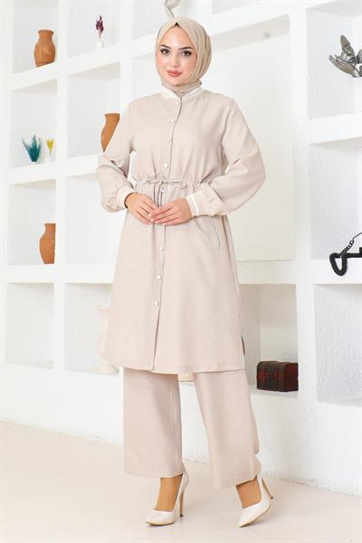 Beli Bağcıklı Ribanalı Takım Bej 19212