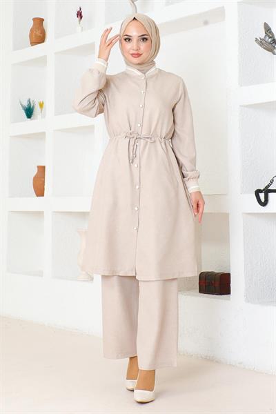 Beli Bağcıklı Ribanalı Takım Bej 19212