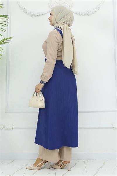 Beli Bağcıklı Ribanalı Takım İndigo 19237