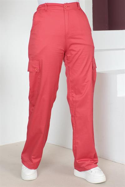 Beli Lastikli Bol Paça Pantolon Kırmızı 6071