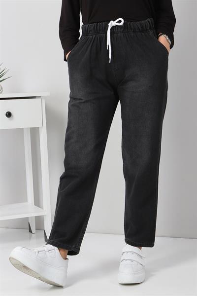 Beli Lastikli Boyfriend Kot Pantolon Antrasit 5998