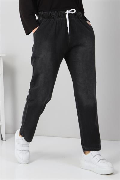 Beli Lastikli Boyfriend Kot Pantolon Antrasit 5998