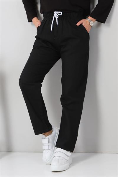 Beli Lastikli Boyfriend Kot Pantolon Siyah 5998