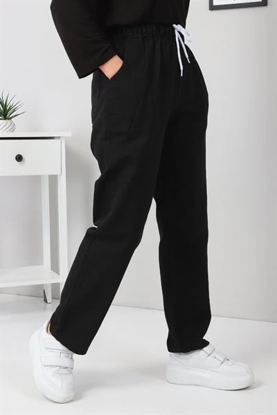 Beli Lastikli Boyfriend Kot Pantolon Siyah 5998