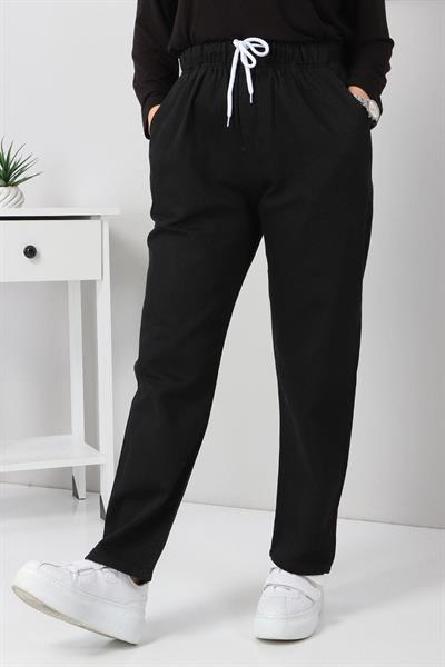 Beli Lastikli Boyfriend Kot Pantolon Siyah 5998