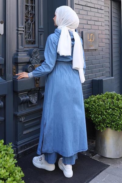 Beli Lastikli Kapşonlu Kot Takım Açık Mavi MSW19370-1