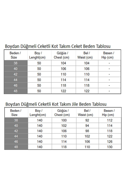 Boydan Düğmeli Ceketli Kot Takım Koyu Mavi 19281
