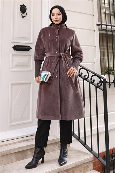 Broş Detaylı Kaban Kahverengi 19279
