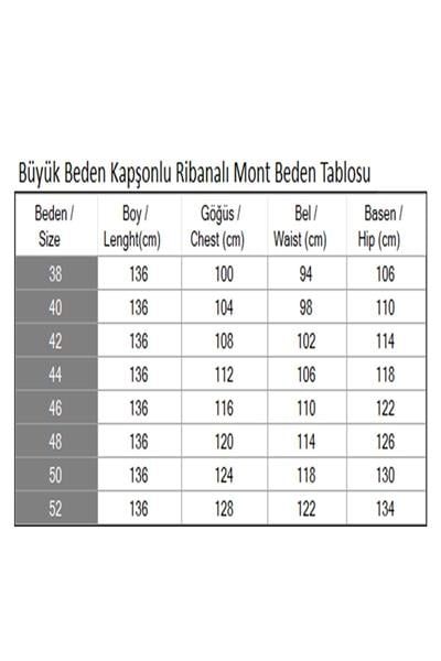 Büyük Beden Kapşonlu Ribanalı Mont Siyah 15500