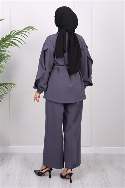 Çapraz Düğmeli İkili Takım Gri 19288