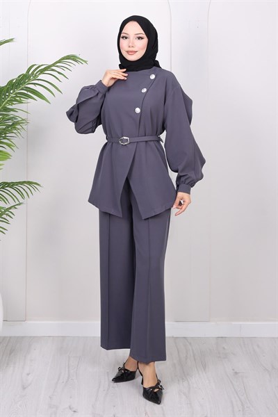 Çapraz Düğmeli İkili Takım Gri 19288