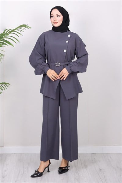 Çapraz Düğmeli İkili Takım Gri 19288