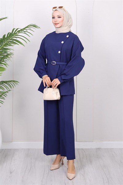Çapraz Düğmeli İkili Takım İndigo 19288