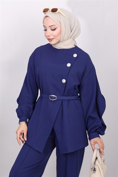 Çapraz Düğmeli İkili Takım İndigo 19288