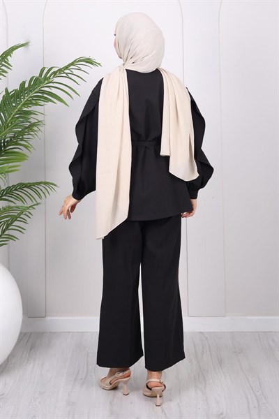Çapraz Düğmeli İkili Takım Siyah 19288