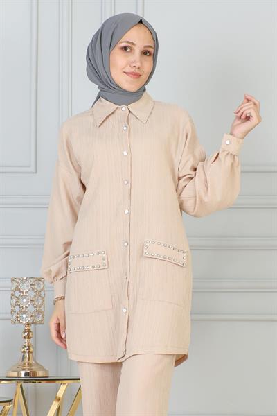 Cebi Taş Detaylı Takım Bej 19210