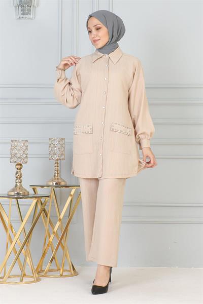 Cebi Taş Detaylı Takım Bej 19210