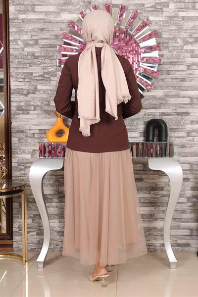 Ceketli Eteği Tül Takım Kahverengi MSW19151-2