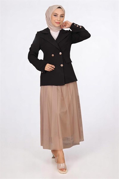 Ceketli Eteği Tül Takım Siyah 19151