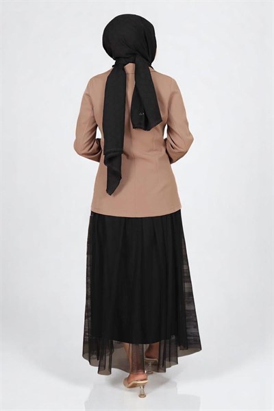 Ceketli Eteği Tül Takım Vizon 19151