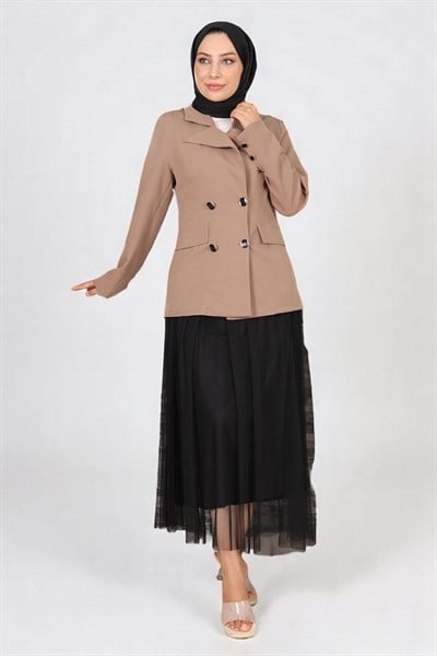 Ceketli Eteği Tül Takım Vizon 19151