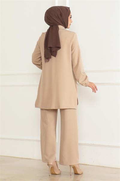 Cep Detaylı Takım Bej 19229