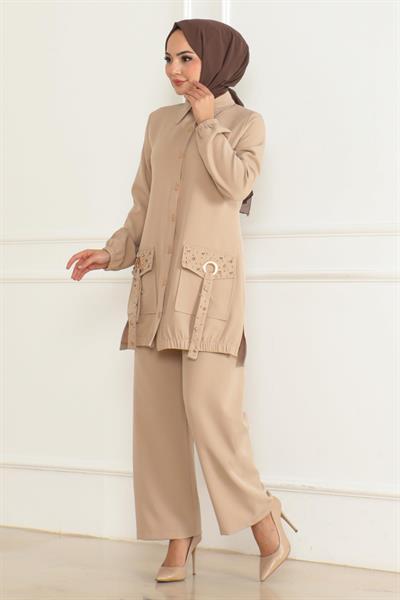Cep Detaylı Takım Bej 19229