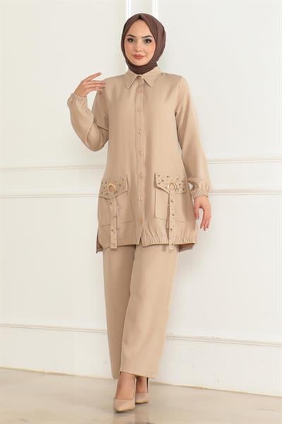 Cep Detaylı Takım Bej 19229