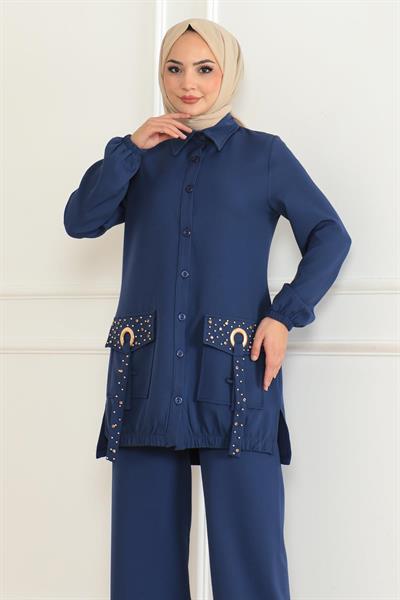Cep Detaylı Takım İndigo 19229