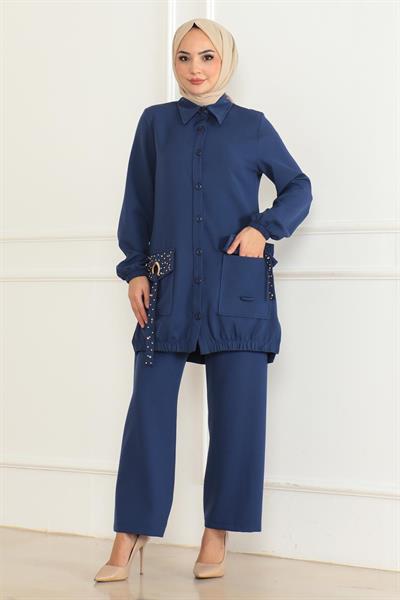 Cep Detaylı Takım İndigo 19229